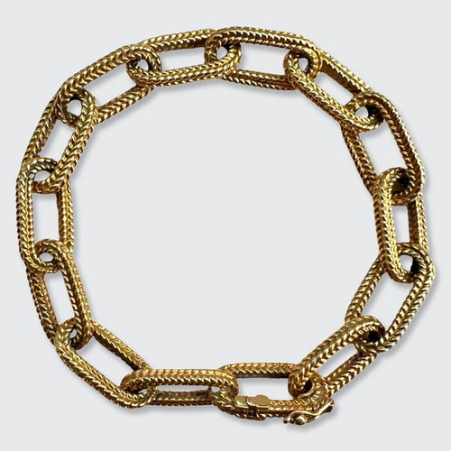 Yellow Gold Textured Cable-Link Bracelet