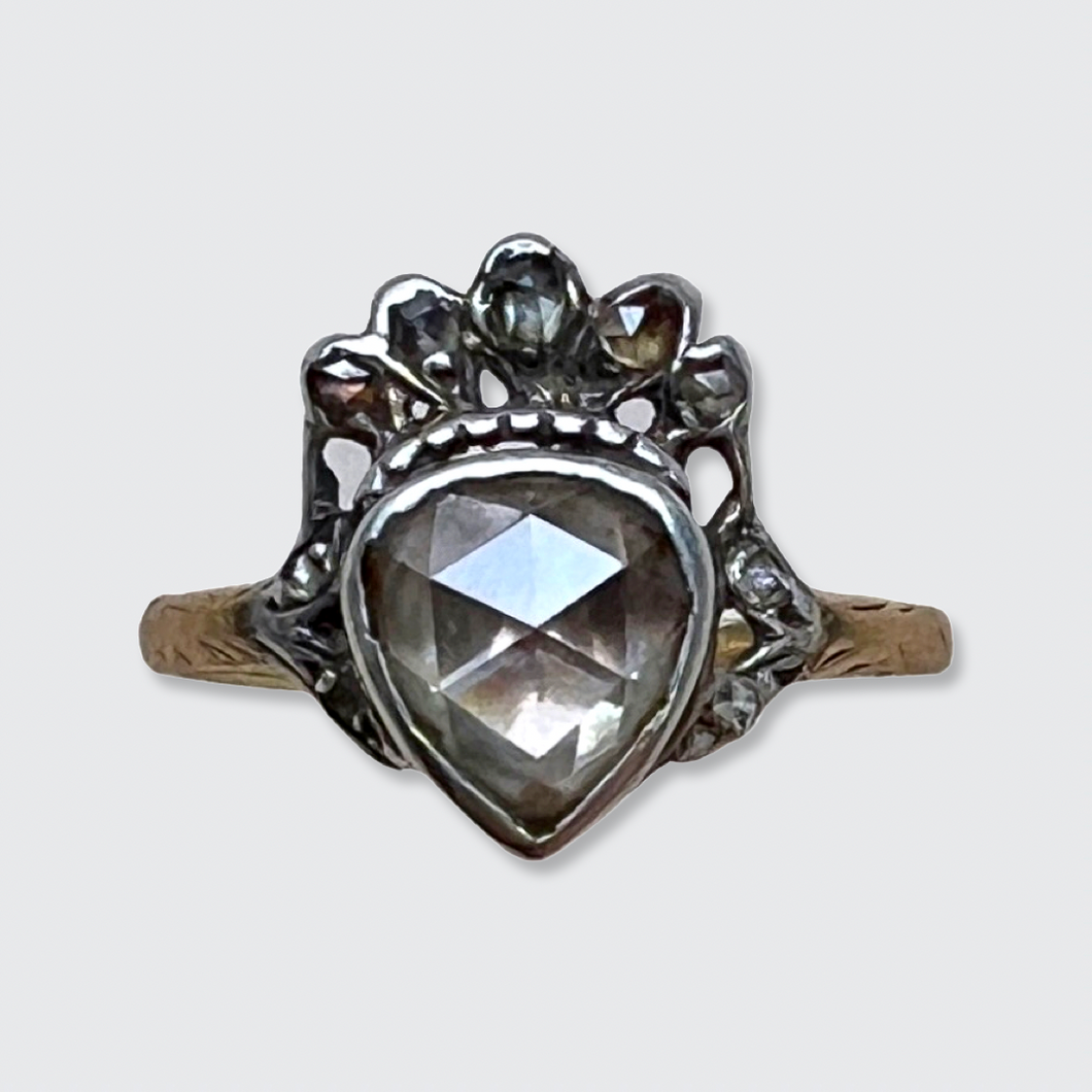 Rose-Cut Diamond Crowned Heart Ring