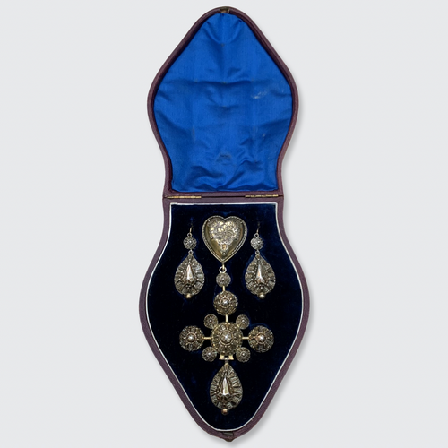 French Silver Gilt Grande Croix Bosse Set, in Original Box