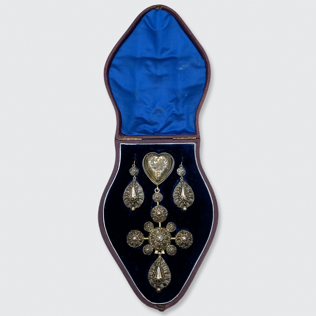 French Silver Gilt Grande Croix Bosse Set, in Original Box