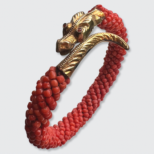 Coral Bead Snake Bangle Bracelet
