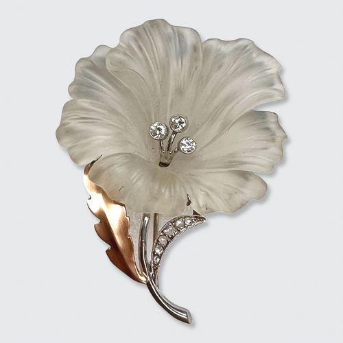 Rock Crystal & Diamond Flower Brooch