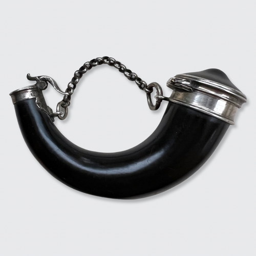 Silver & Horn Gun Powder Flask
