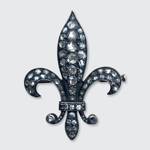 Rose-Cut Diamond Fleur de Lis Brooch