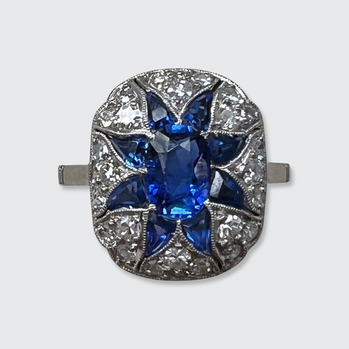 Platinum Sapphire & Diamond Star Flower Ring