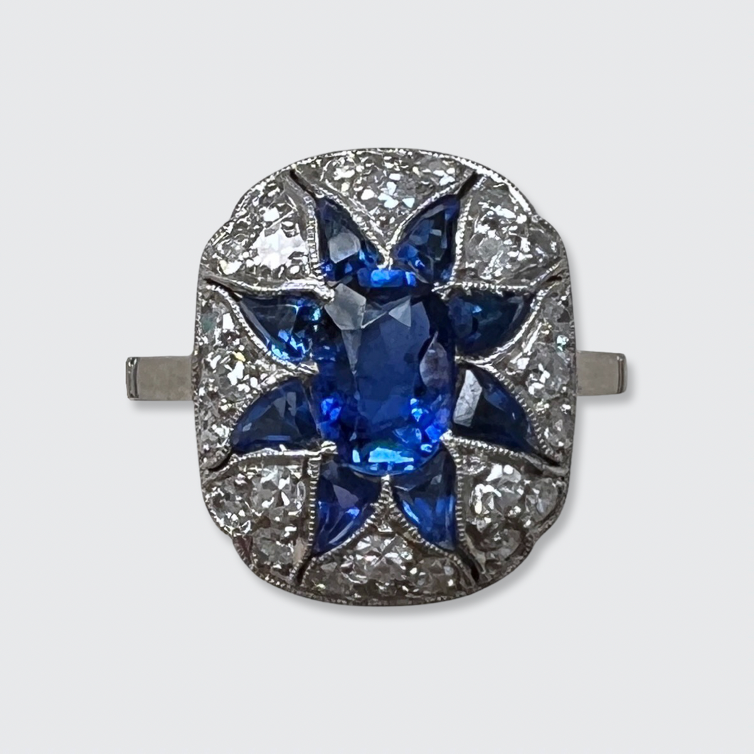 Platinum Sapphire & Diamond Star Flower Ring