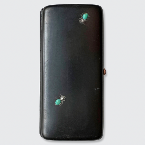 Gunmetal Turquoise & Diamond Spider Cigarette Case
