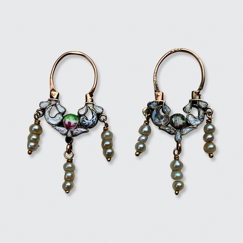 Sicilian Pearl & Enamel Navicella Earrings