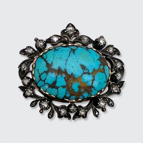Oval Turquoise & Diamond Garland Pendant Brooch
