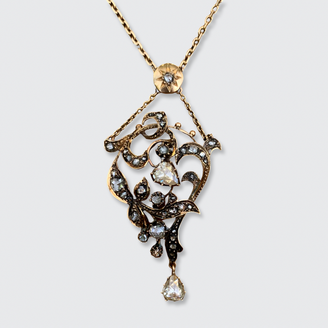 Rose-Cut Diamond Lavalier Necklace