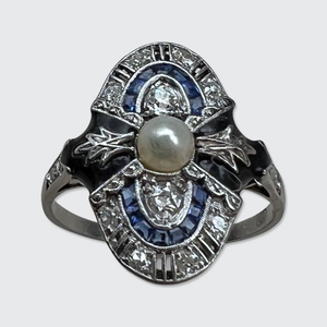 Art Deco Enamel, Sapphire & Diamond Ring